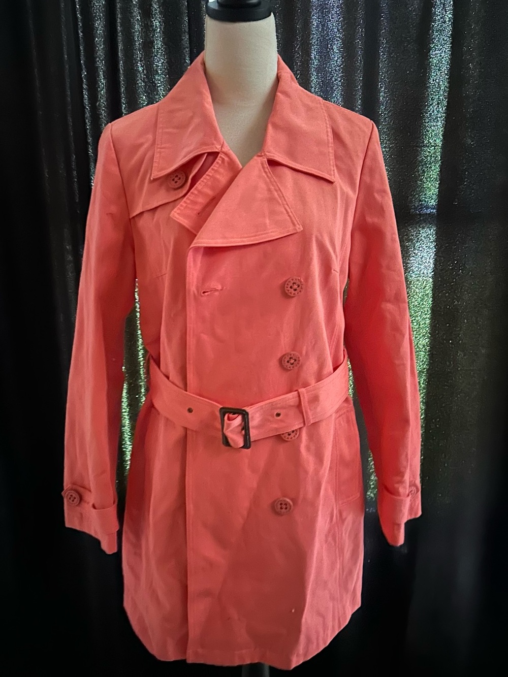 Merona Coral-Pink Double-Breasted Trench Coat with Belt